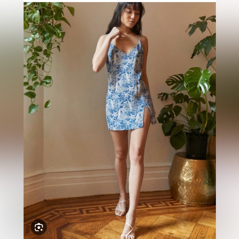 Reformation Marlowe Dress in Bali Blue and White Floral Mini Dress Size XS
